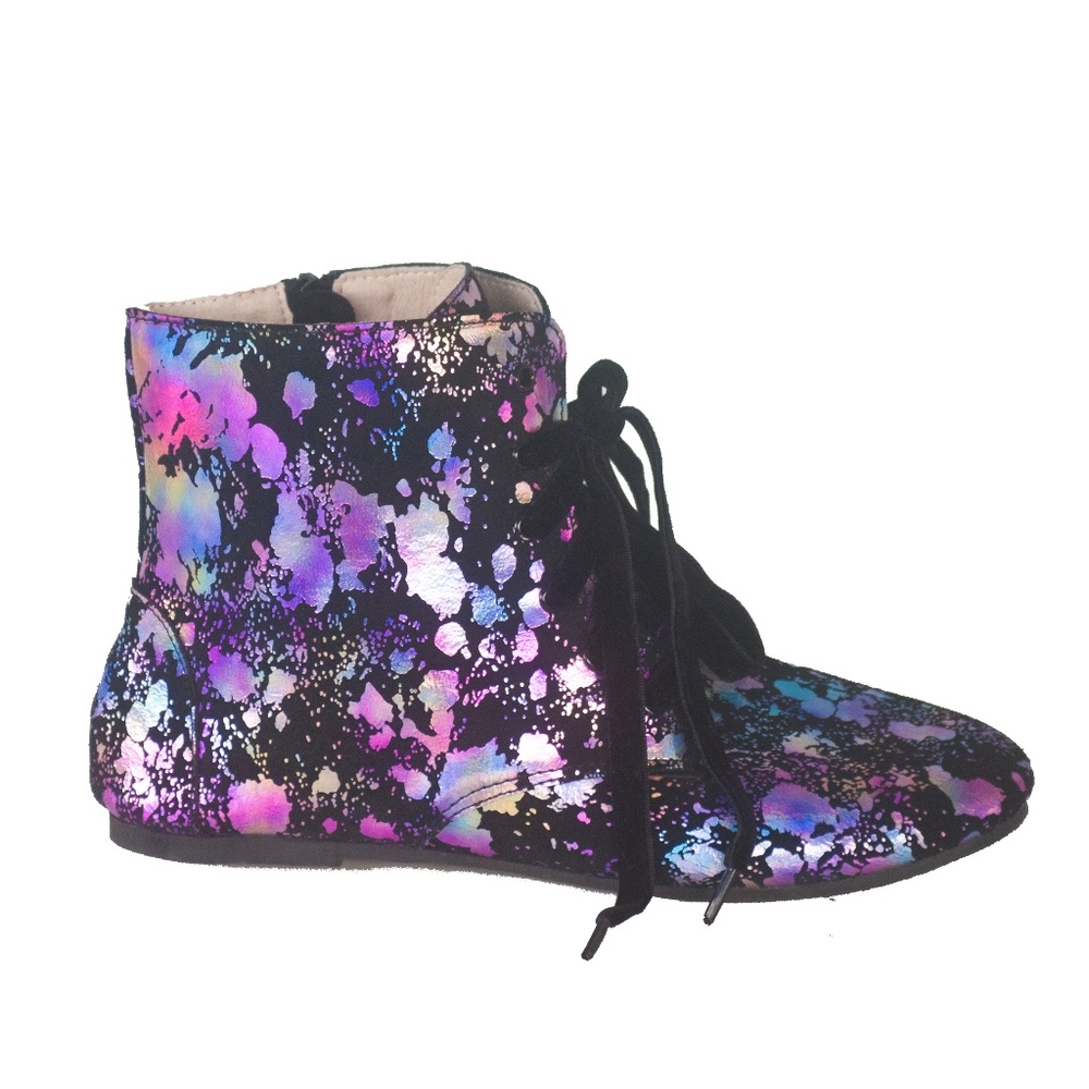 Spellbound Soles Love Potion Iridescent Purple & Black Leather Boots